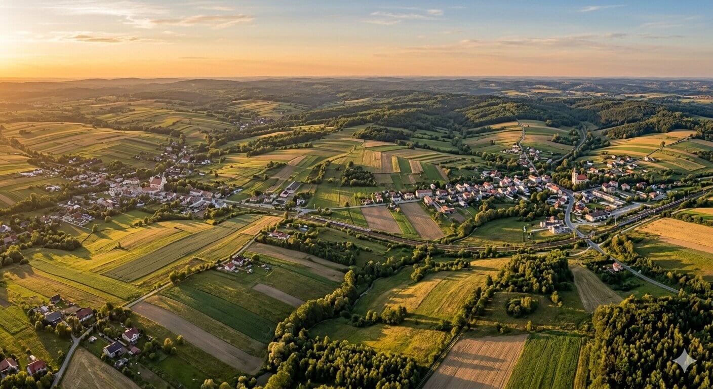 Województwo podkarpackie, Rzeszów widok w trakcie skoku ze spadochronem